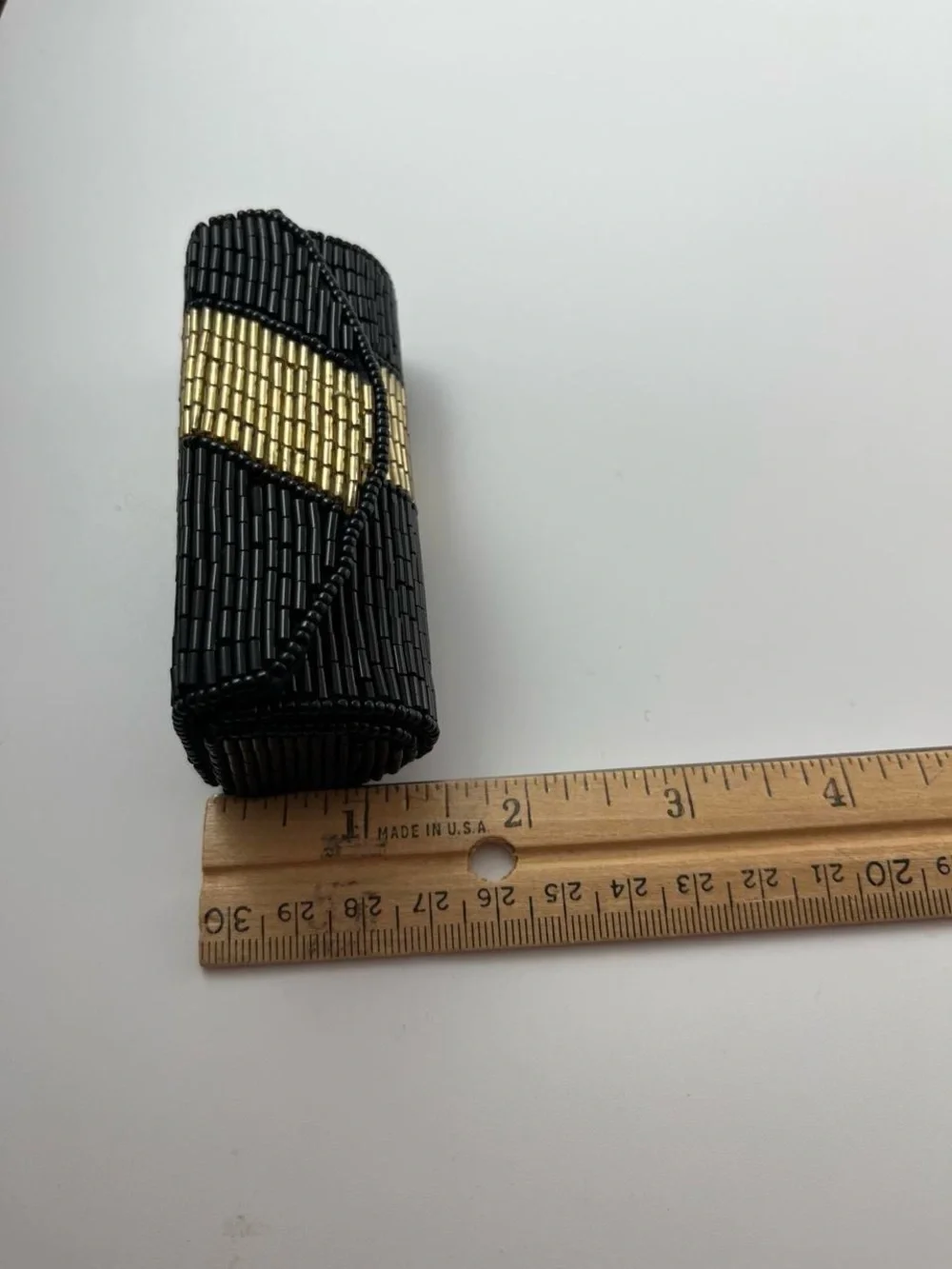 Vintage Lancome Beaded Lipstick Case Black and Gold Compact Mirror